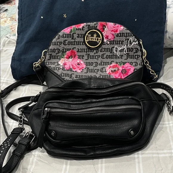Juicy Couture Black and Floral Crossbody Bag, Black Fanny pack Two piece set - Picture 2 of 8